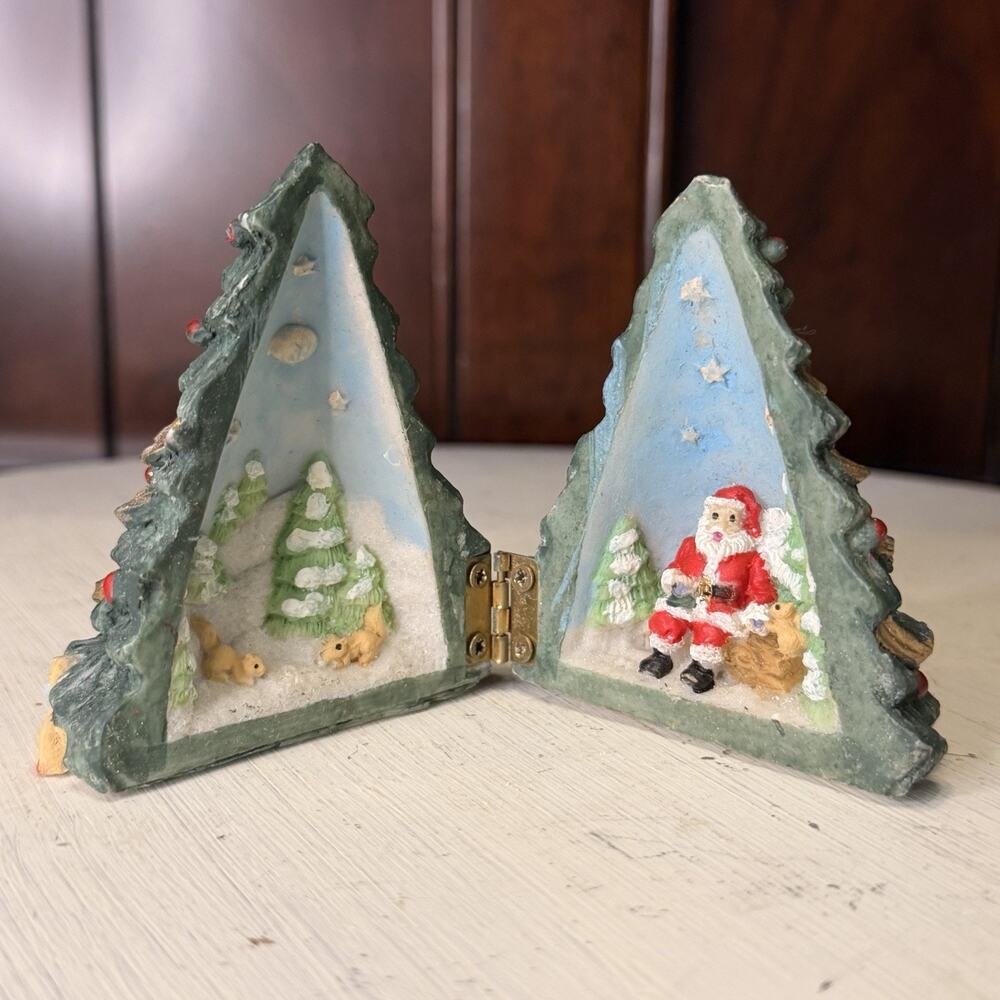Ceramic Christmas Tree with Toys Tree Opens to Show Santa and Squirrels In Snow